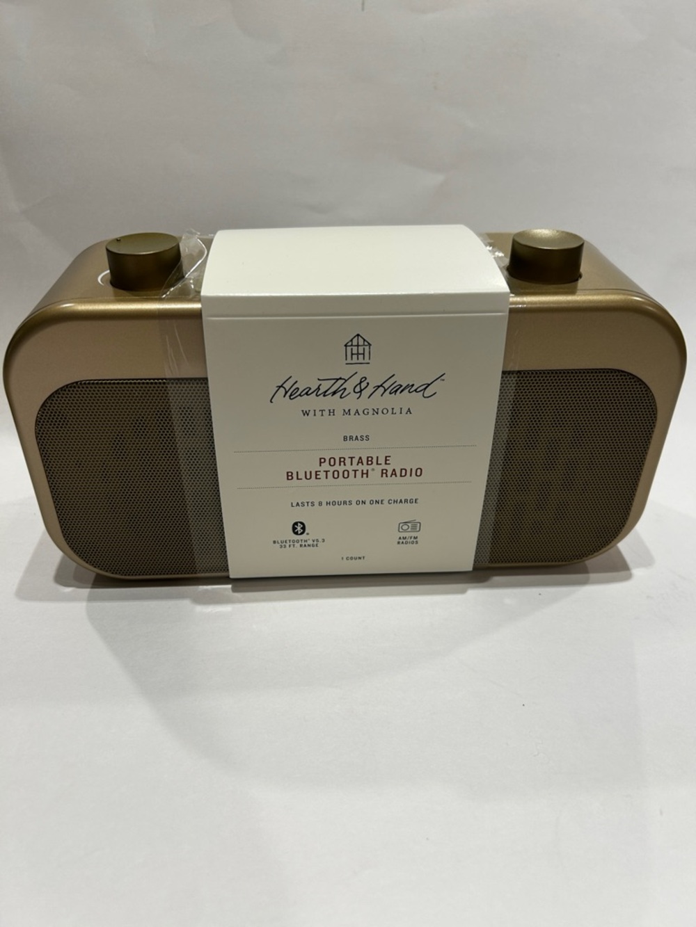 Hearth & Hand with Magnolia Portable Bluetooth Radio in a brass finish Am/FM